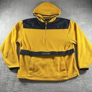 VINTAGE Split Fleece Hoodie Mens XL Yellow 1/4‎ Zip Pockets Skater Grunge Skate